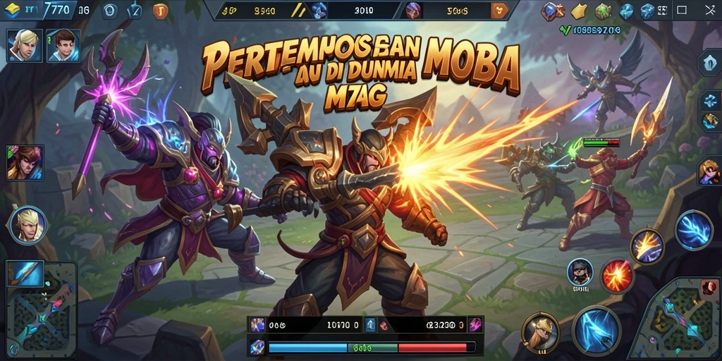 Screenshot gameplay 77AG menampilkan aksi seru pertempuran antar hero.