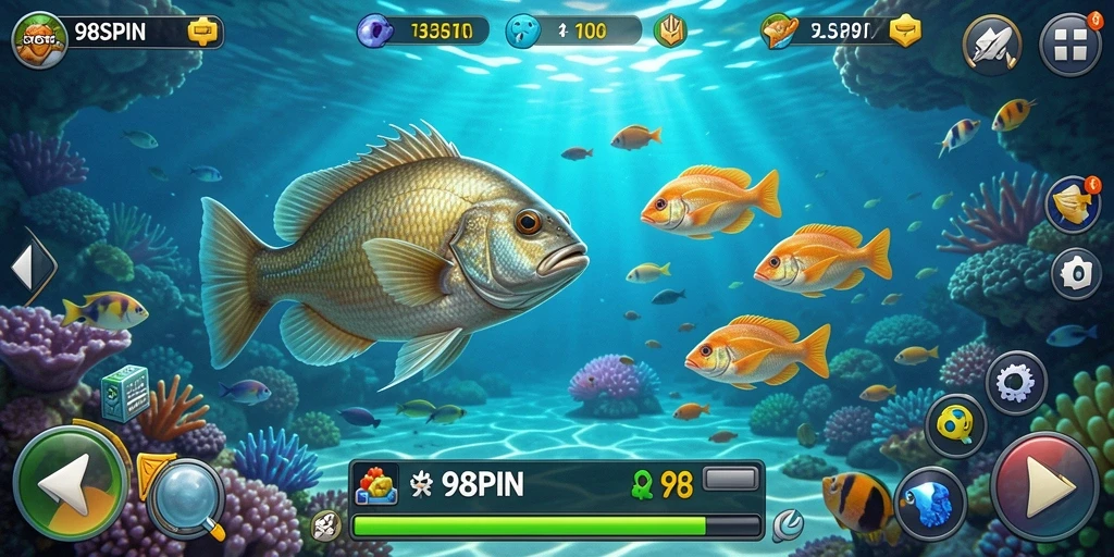 Tampilan gameplay seru dalam 98SPIN saat menangkap ikan.