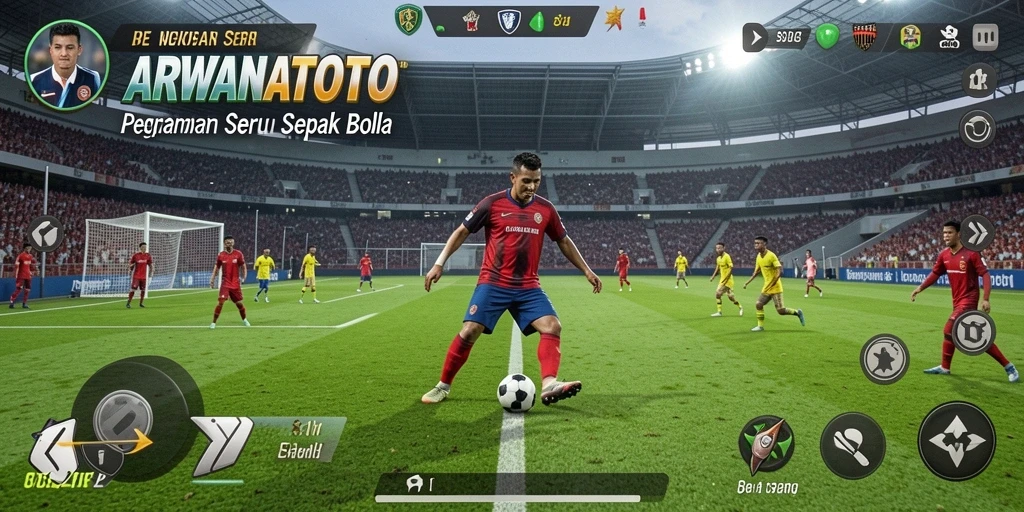 Tampilan gameplay ARWANATOTO yang mengasyikkan dalam pertarungan sepak bola.