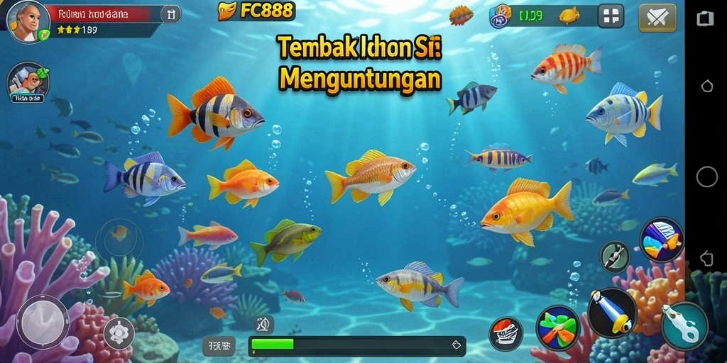 Screenshot permainan FC888 menampilkan aksi tembak ikan yang mendebarkan.