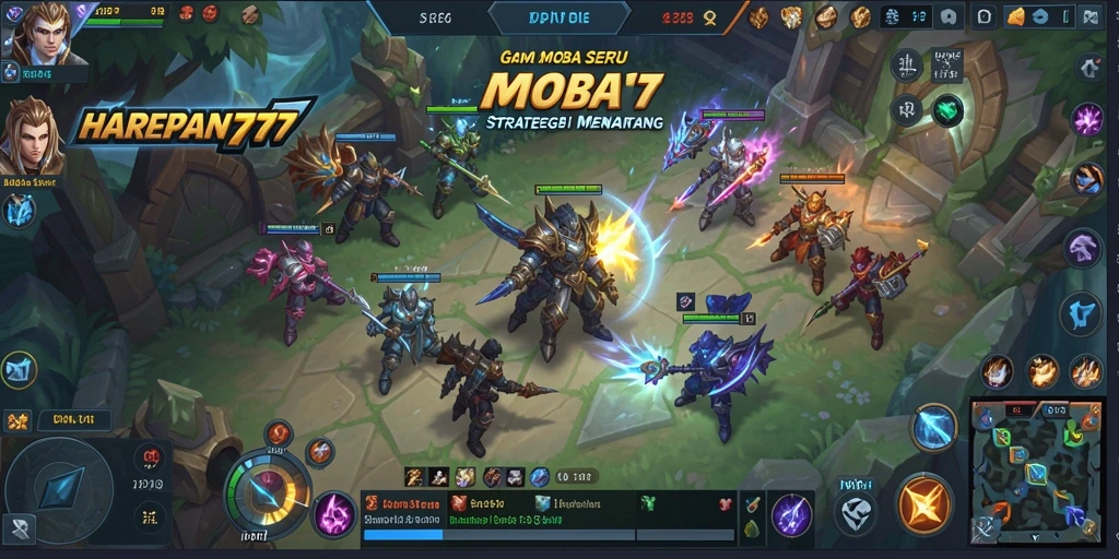 Tampilan gameplay seru dalam HARAPAN777 dengan pertarungan MOBA menegangkan.