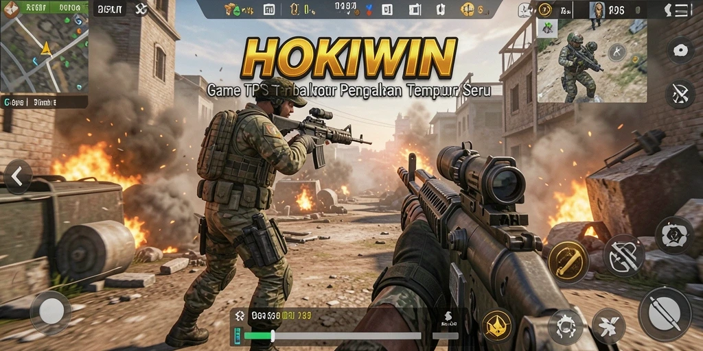 Screenshot utama HOKIWIN menampilkan aksi tempur TPS yang seru.